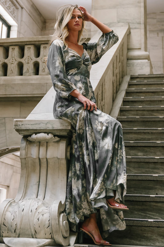 baltic born dresses Leslie Velvet Maxi Dress - Emerald neck that flatters the dcolletage Occasion Dresses | Baltic Born
