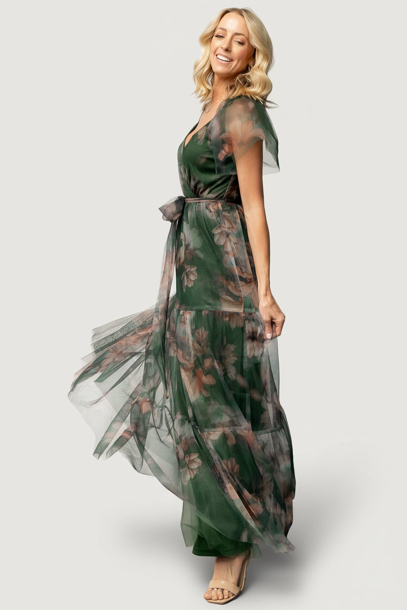 Baltic Born Womens Nicola Tulle Maxi Dress | Deep Green Floral | Size: XS Baltic Born Womens Nicola Tulle Maxi Dress | Deep Green Floral | Size: XS