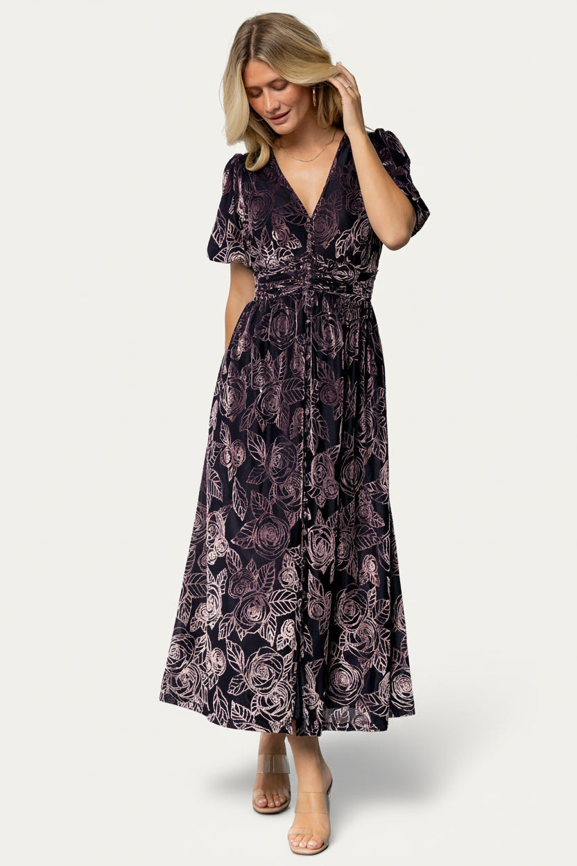 Detail view of Dahlia dress pocket and lining, showing fabric composition and fully lined interior for smooth fit.