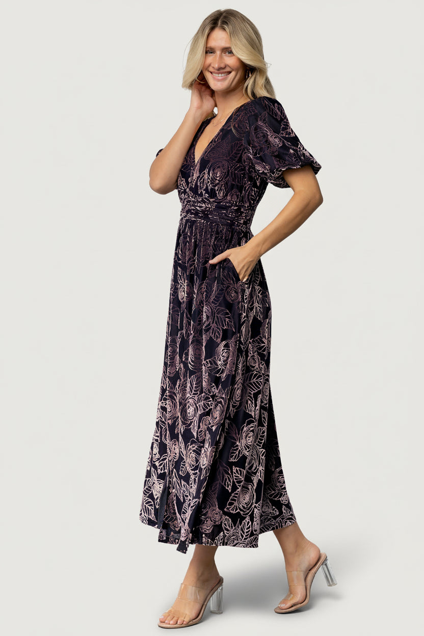 Dahlia Velvet Dress | Indigo + Purple Floral