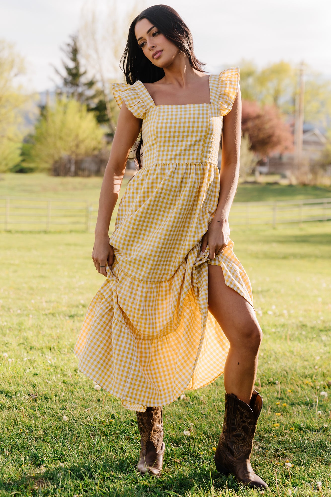 yellow gingham dress Boden Girls Novelty Strappy in Polyanna Dress A cozy cottage Forever Yours Yellow Gingham Midi