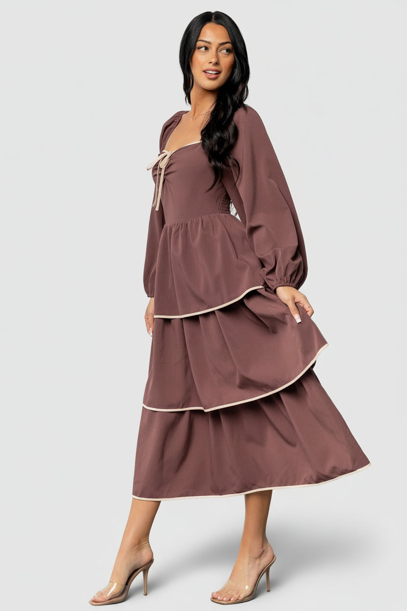 Barcelona Tiered Midi Dress Vintage Plum | Baltic Born M Barcelona Tiered Midi Dress Vintage Plum | Baltic Born M