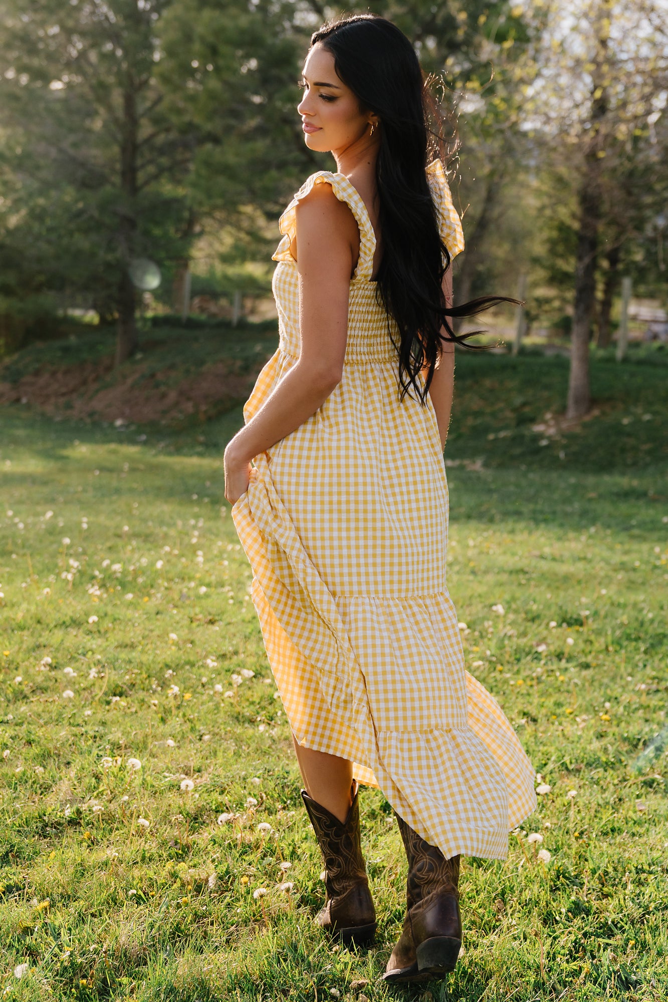knee length dresses for ladies Campbell Ruffle Draped Maxi Dress | Espresso | Dresses main image 0