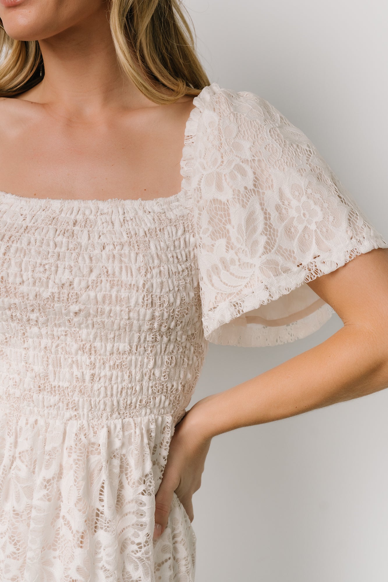 Aspen Smocked Lace Maxi Dress | Off White