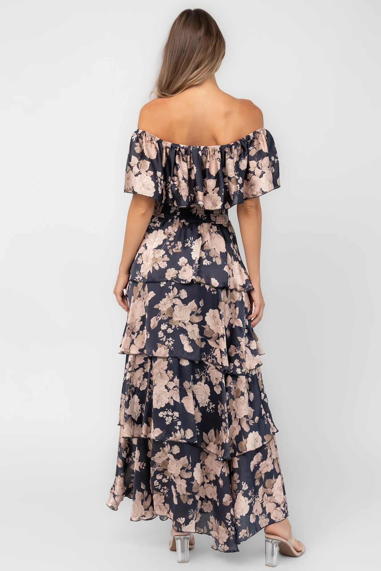 Isabelle Off Shoulder Maxi Dress | Navy + Taupe Floral