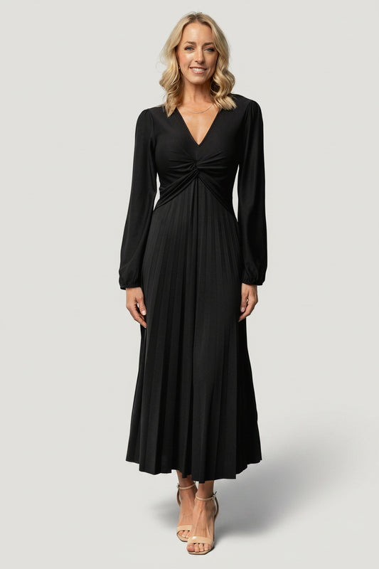 Lynda Pleated Midi Dress | Black
