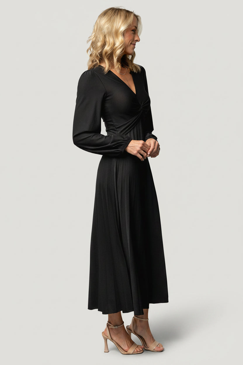 Lynda Pleated Midi Dress | Black