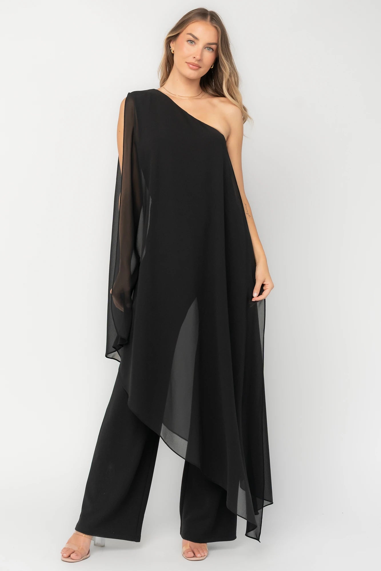 Penthouse One Shoulder Jumpsuit | Black