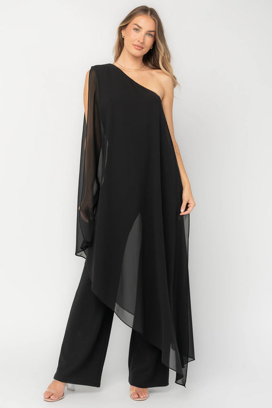 Penthouse One Shoulder Jumpsuit | Black