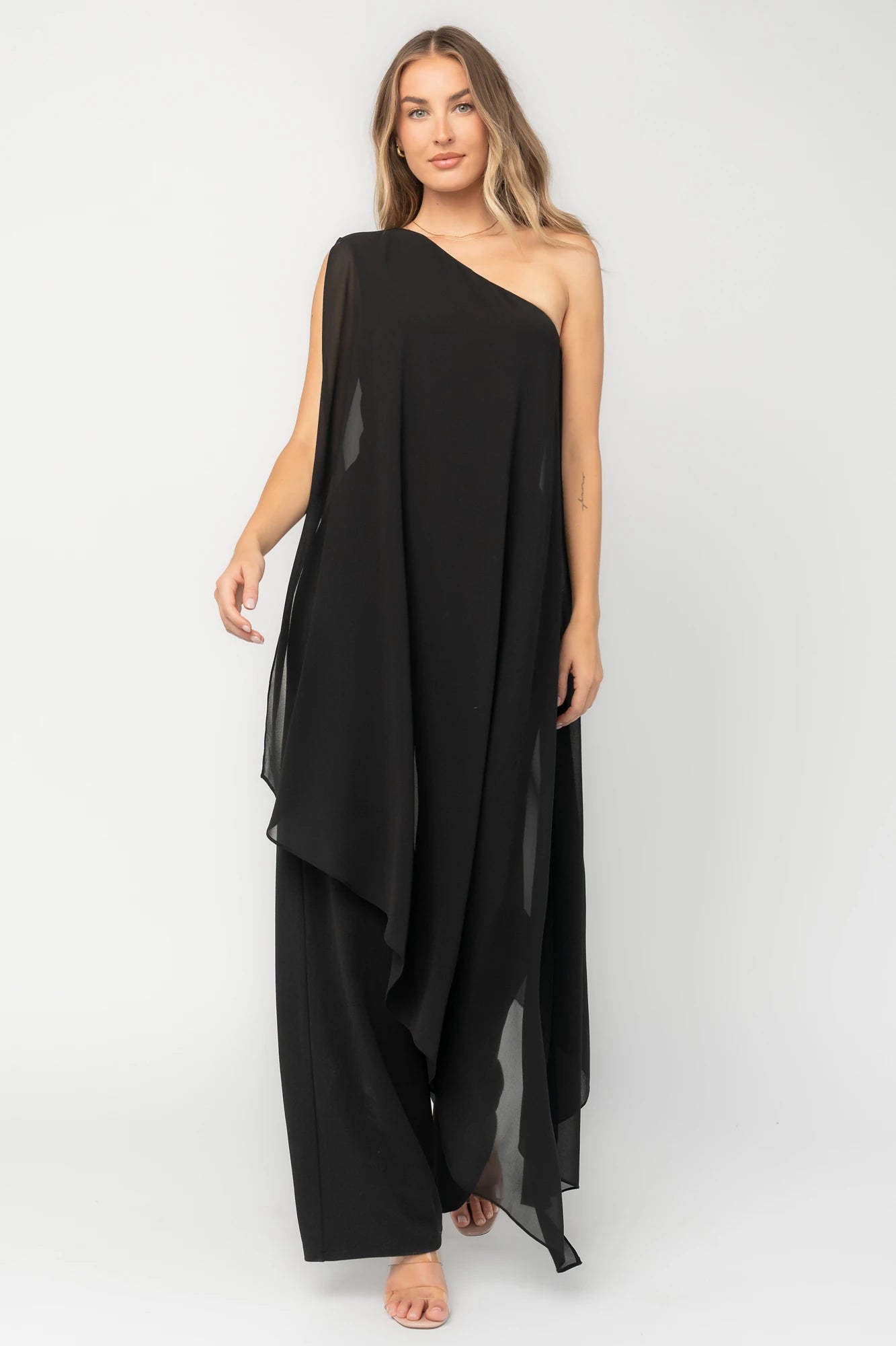Penthouse One Shoulder Jumpsuit | Black