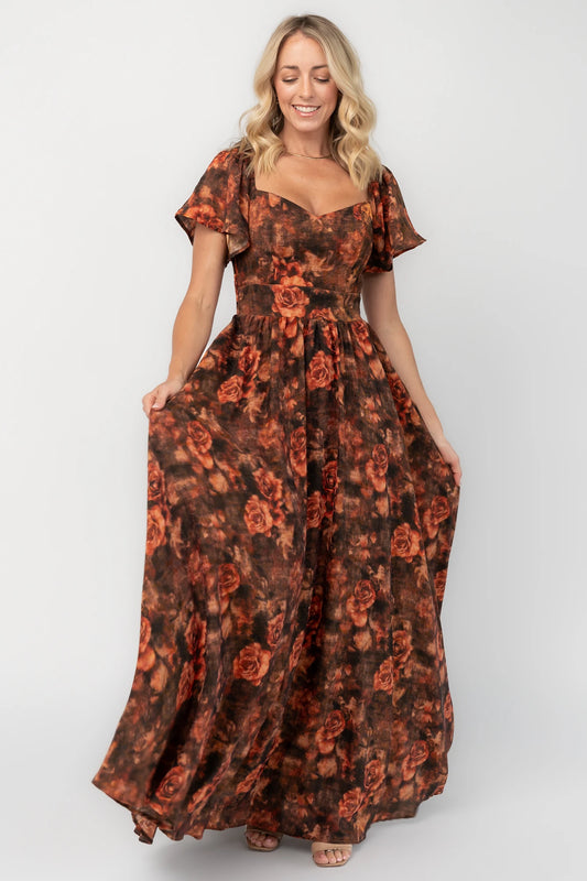 Astor Maxi Dress | Dark Rust Floral