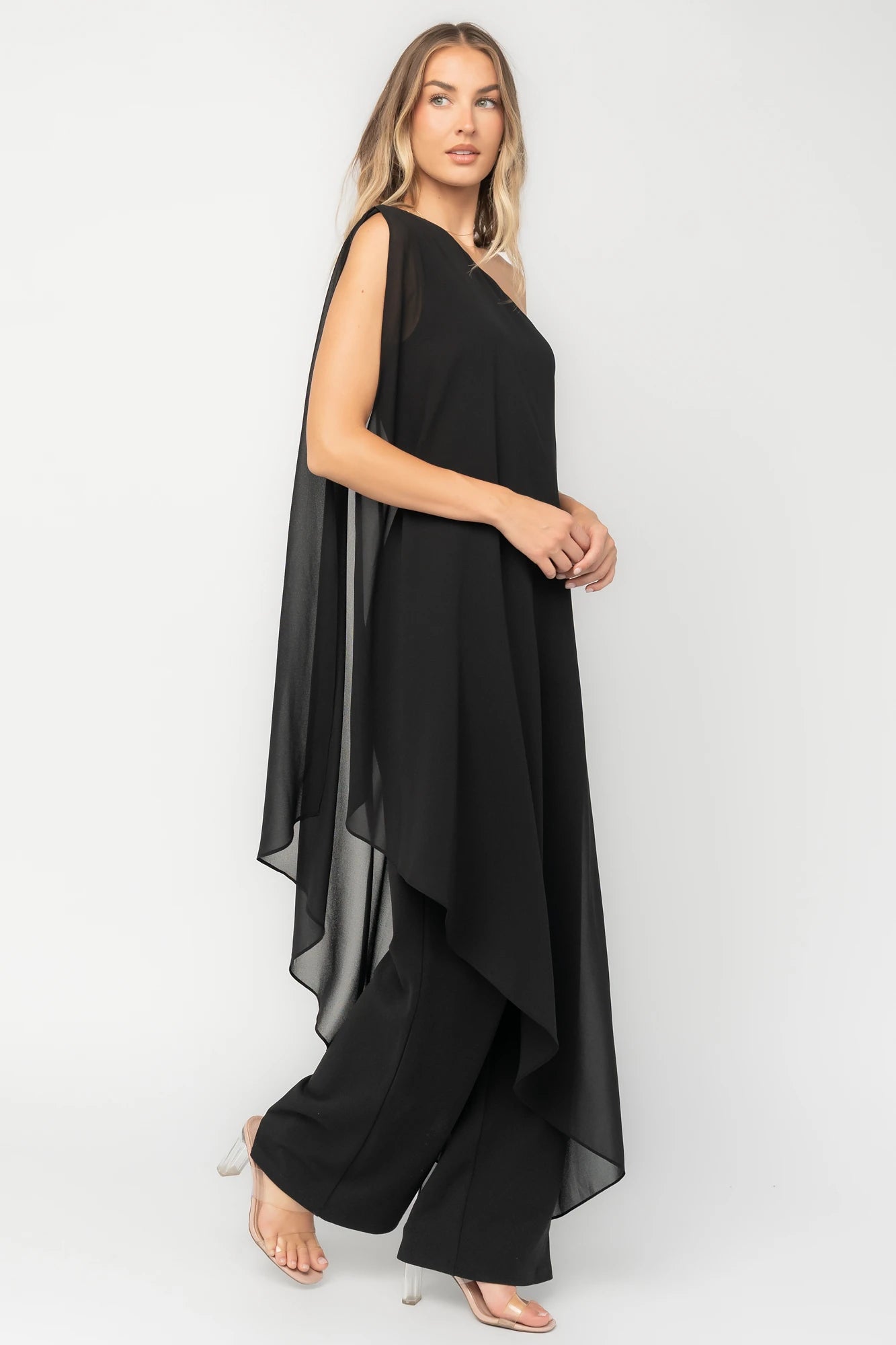 Penthouse One Shoulder Jumpsuit | Black
