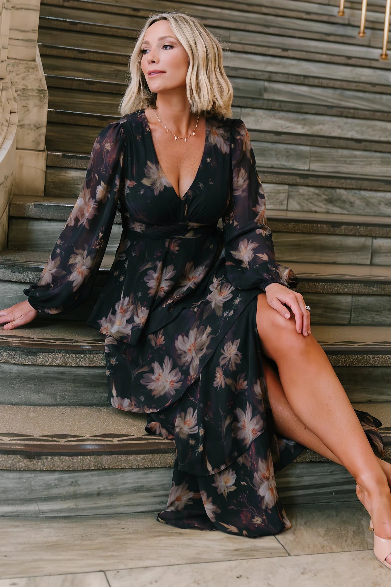 Mariella Tiered Maxi Dress | Midnight Gold Floral