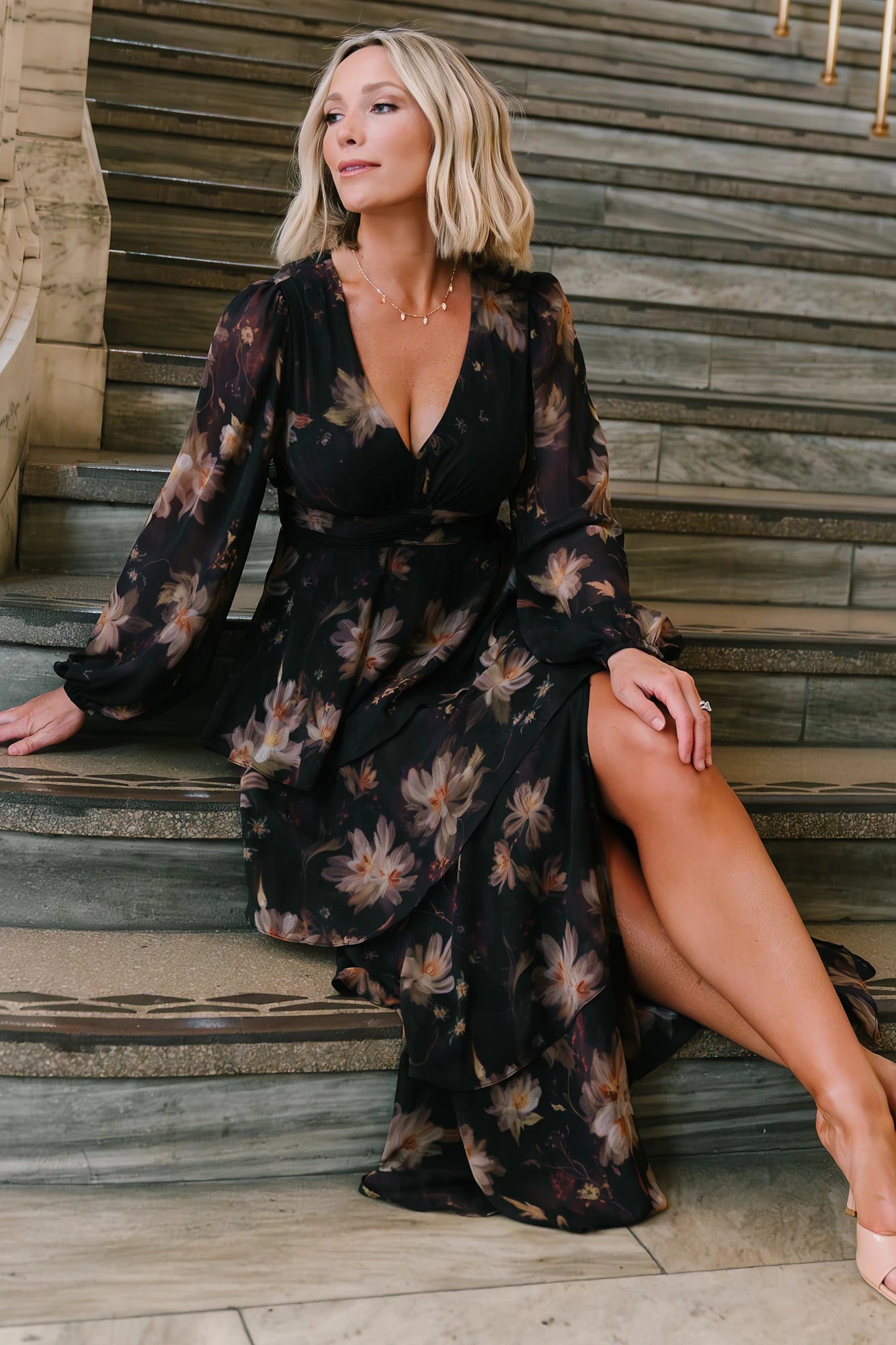 Mariella Tiered Maxi Dress | Midnight Gold Floral