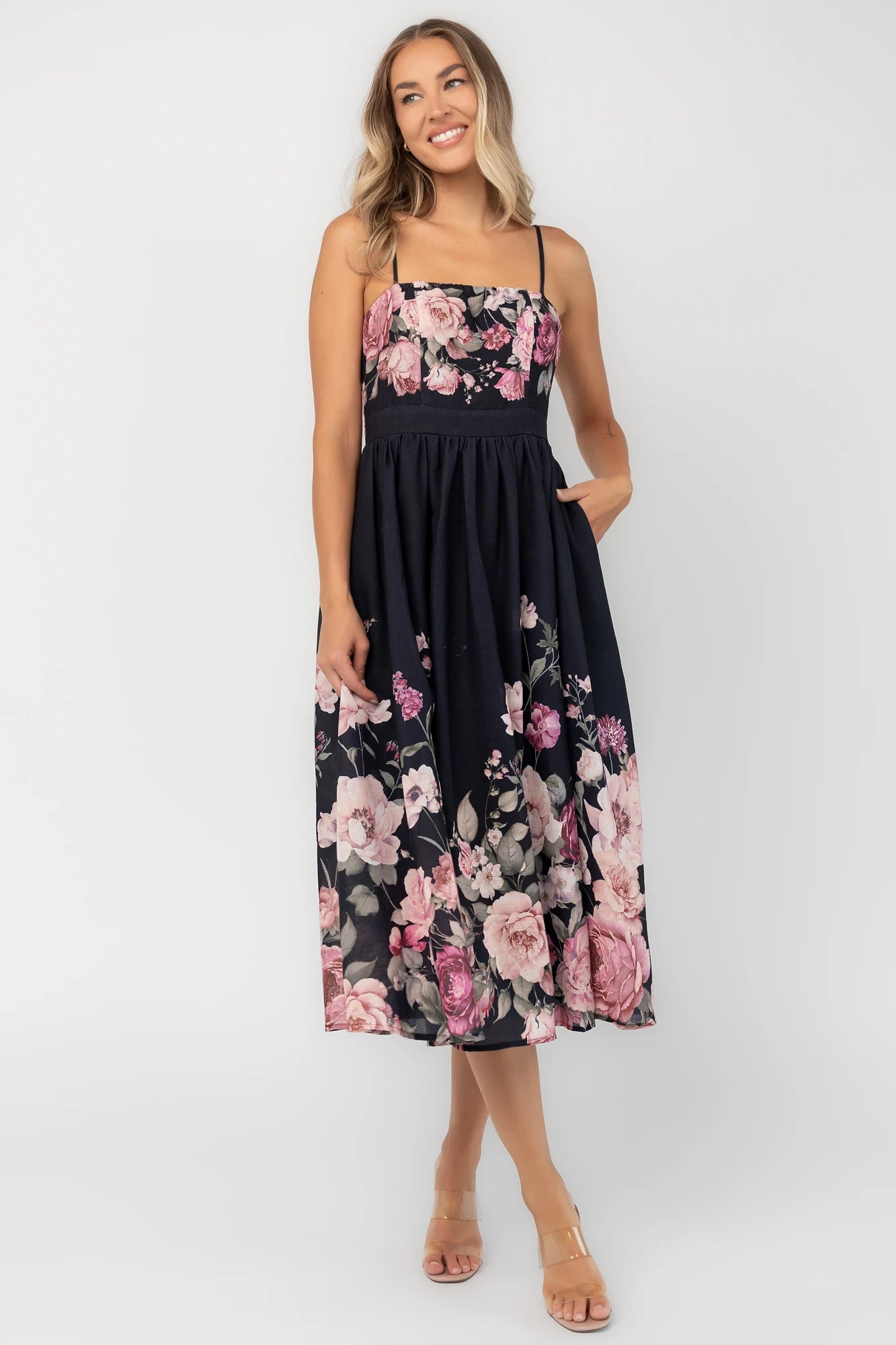 Noir Midi Dress | Black + Rose Floral