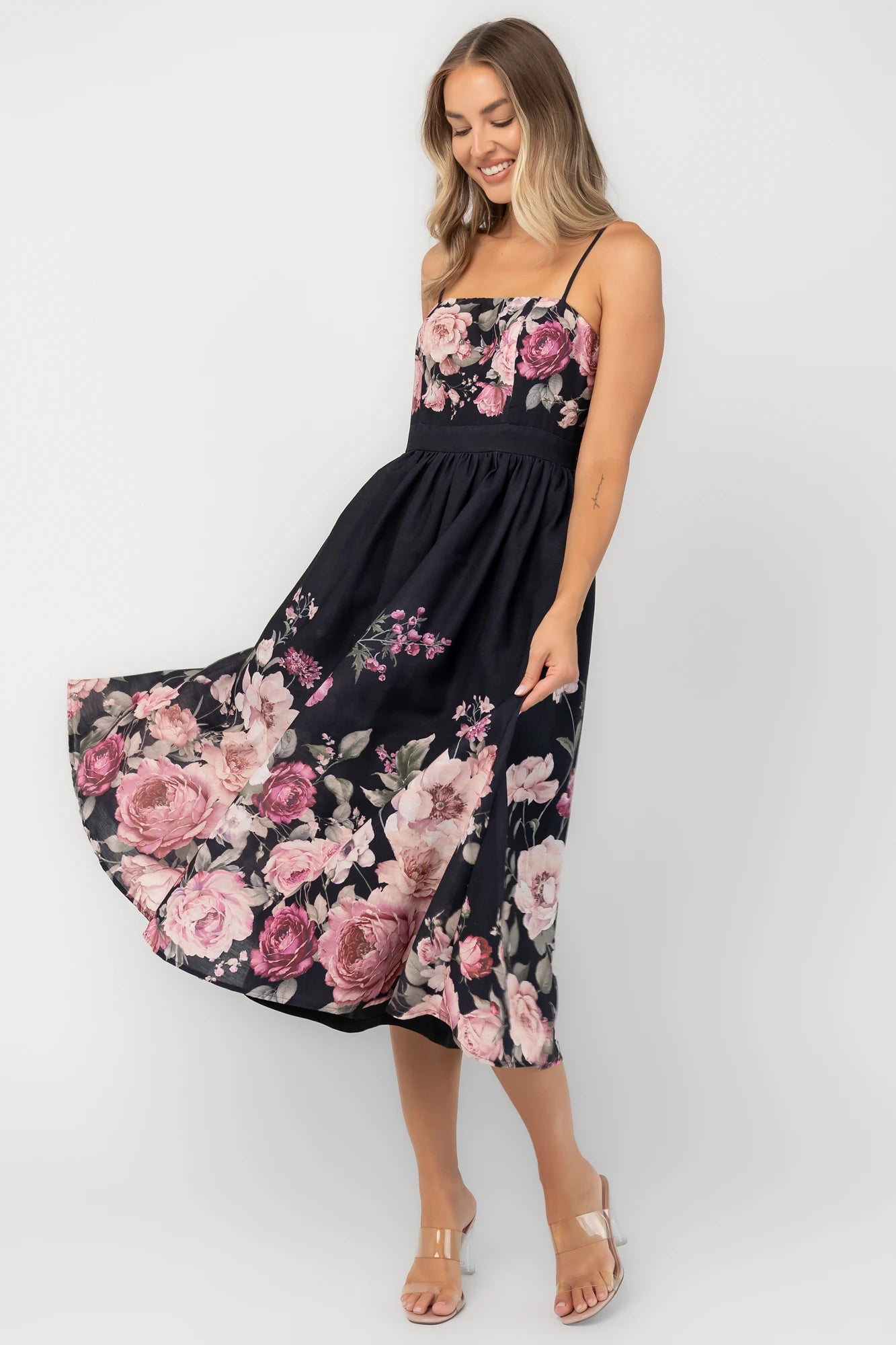 Noir Midi Dress | Black + Rose Floral