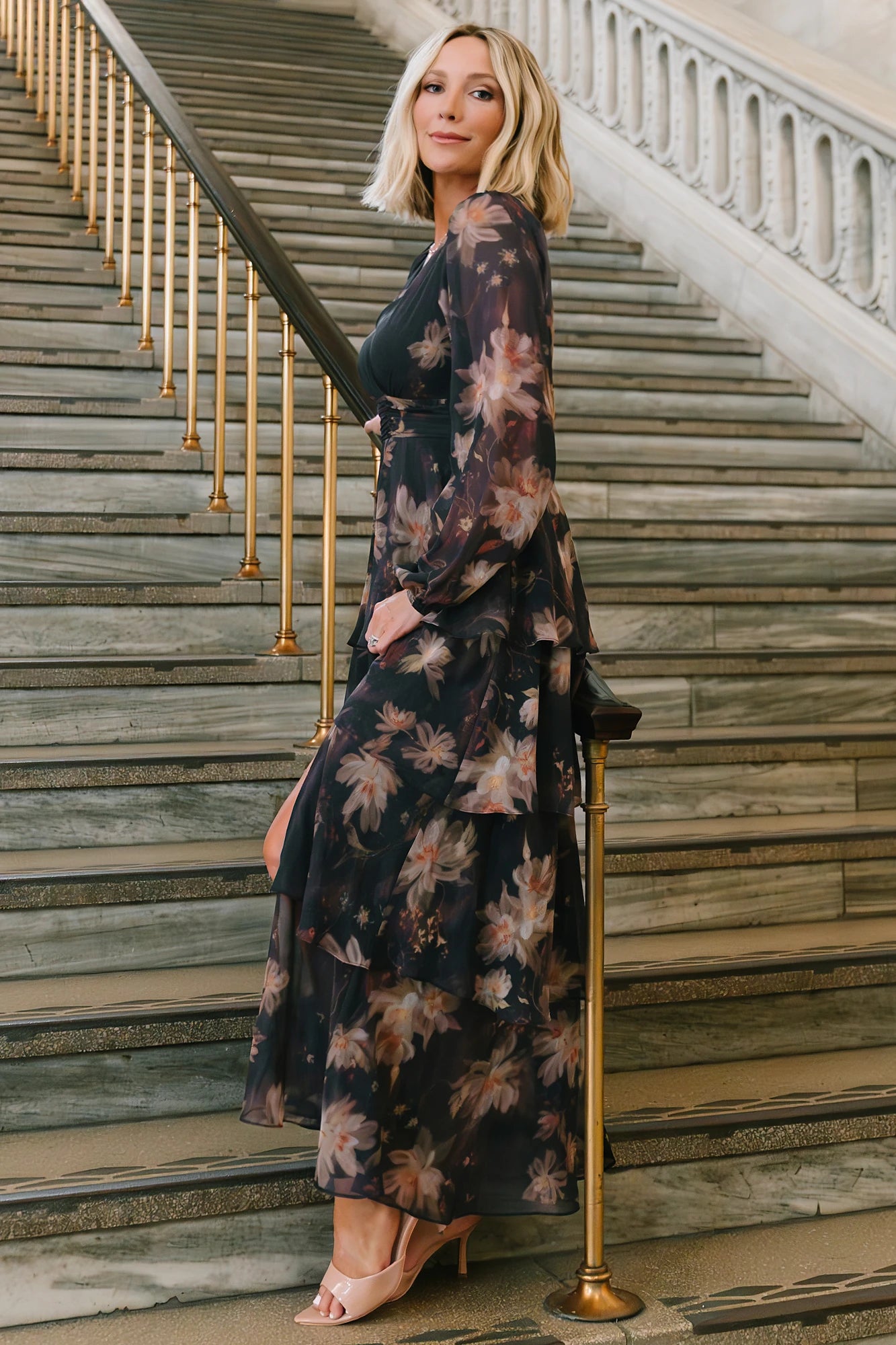 Mariella Tiered Maxi Dress | Midnight Gold Floral