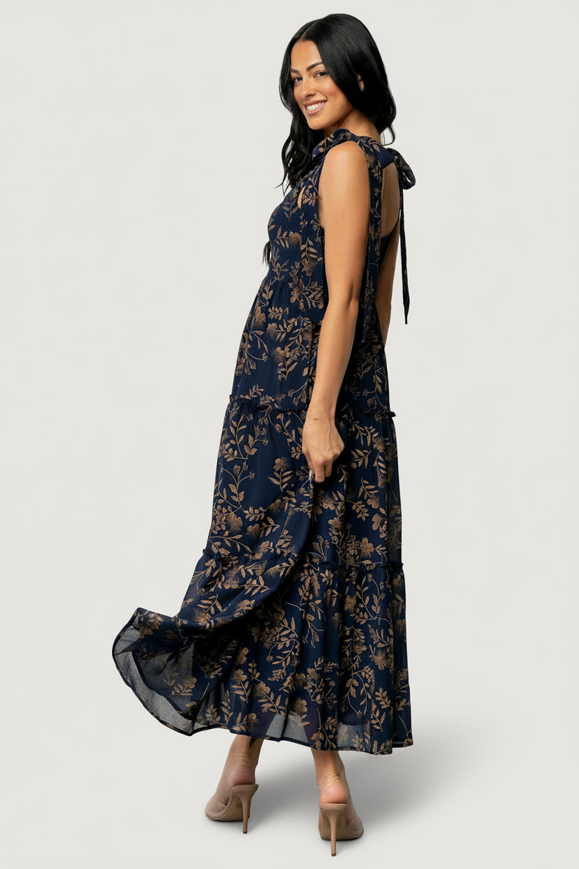 Baltic Born Womens Anita Maxi Dress | Midnight + Gold Floral | Size: Medium Baltic Born Womens Anita Maxi Dress | Midnight + Gold Floral | Size: Medium