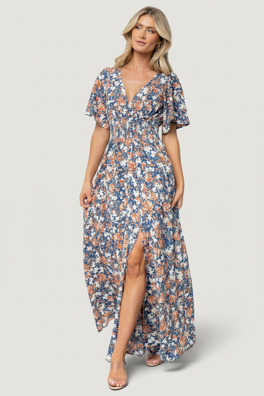 Verona Smocked Maxi Dress | Blue Floral