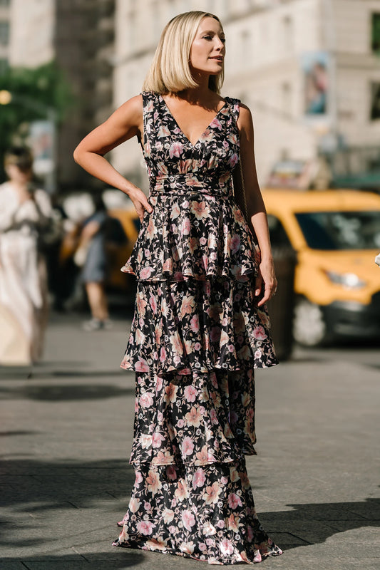 baltic born maxi dresses Womens Irina Velvet Dress | Green Multi Floral and evening occasions The Venus Pleated Maxi Dress