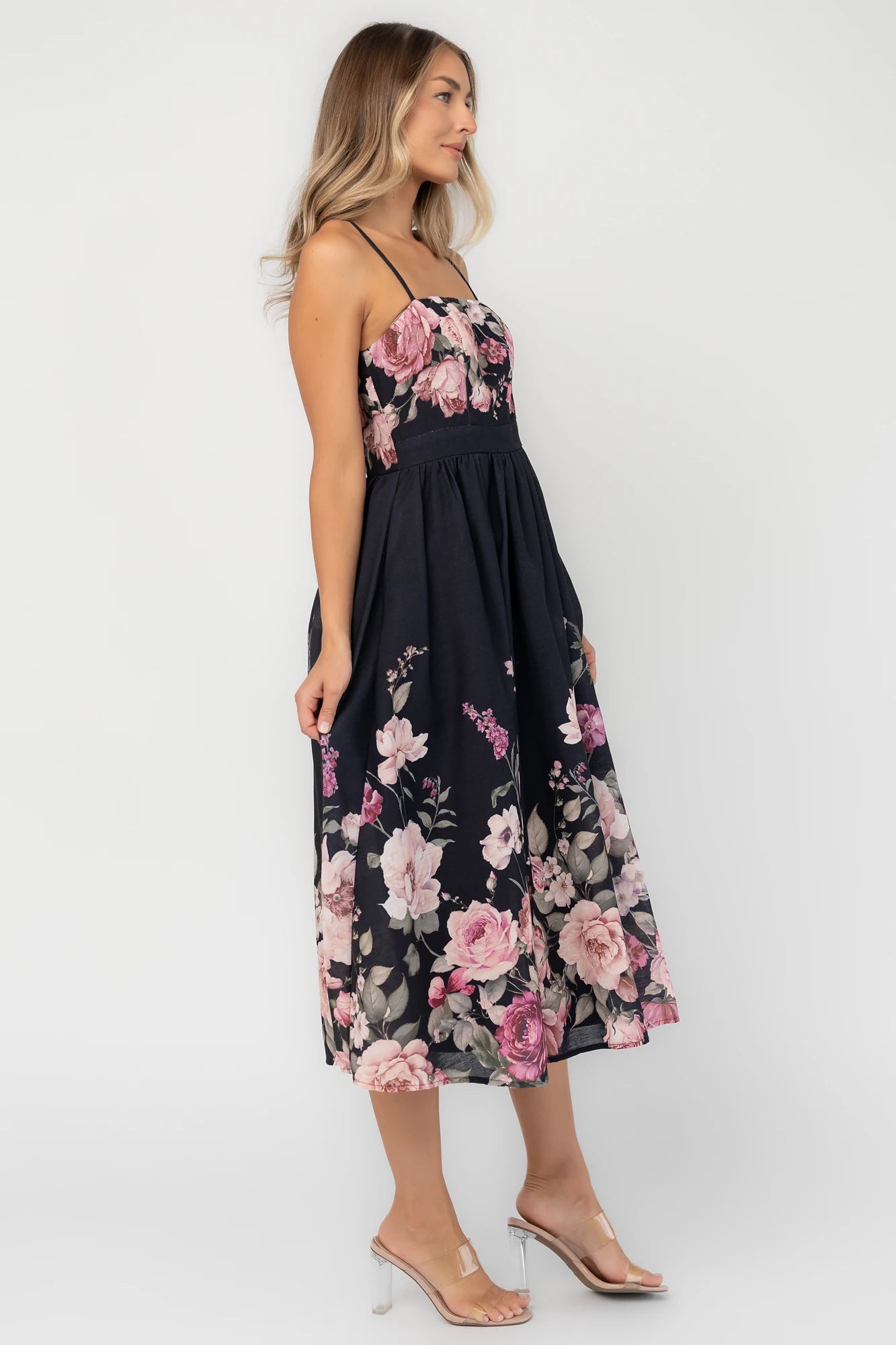 Noir Midi Dress | Black + Rose Floral