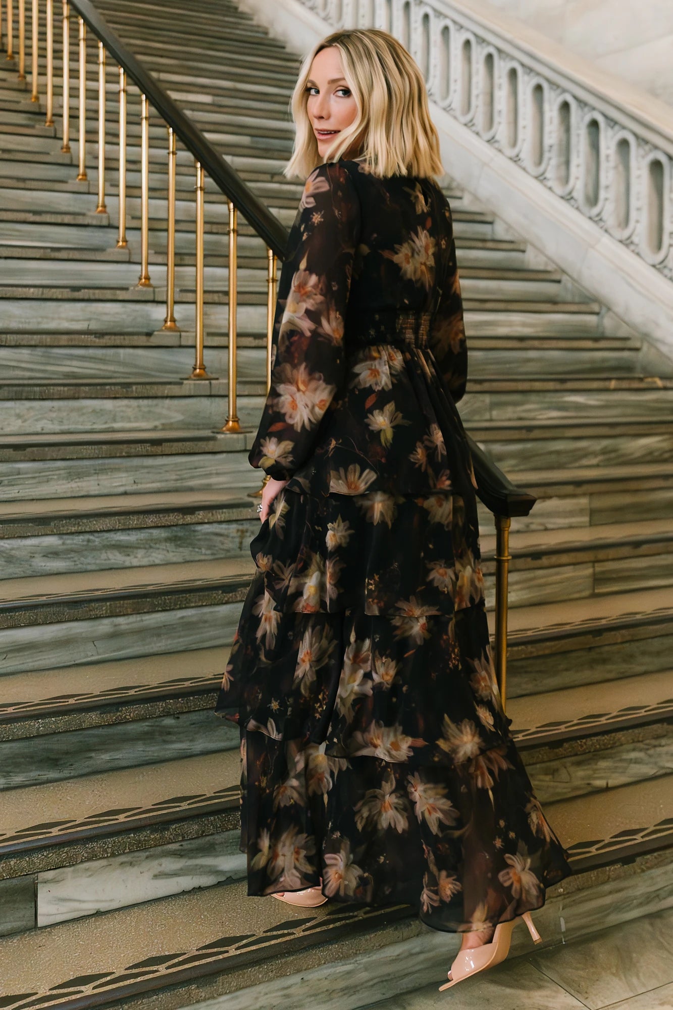 Mariella Tiered Maxi Dress | Midnight Gold Floral