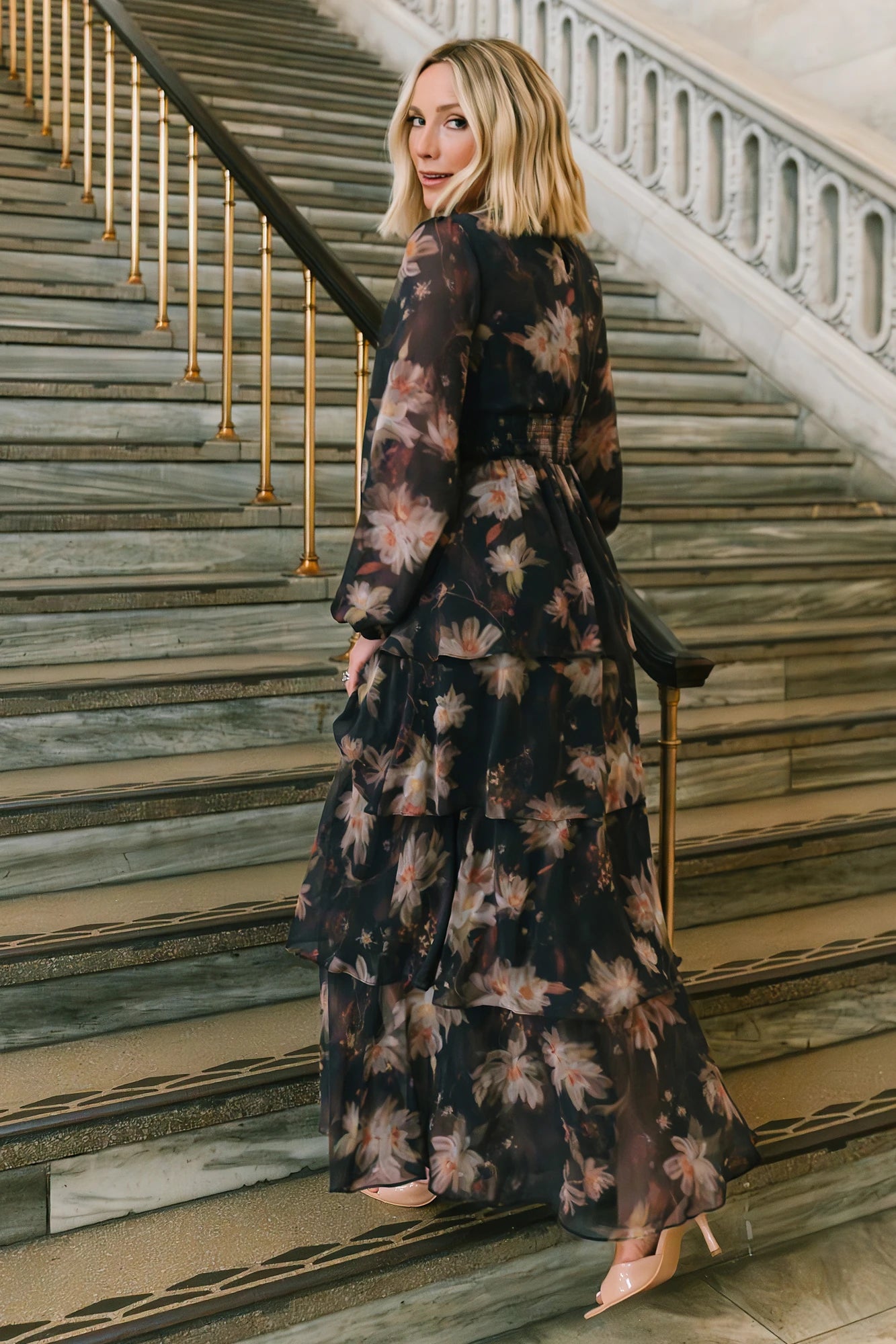Mariella Tiered Maxi Dress | Midnight Gold Floral