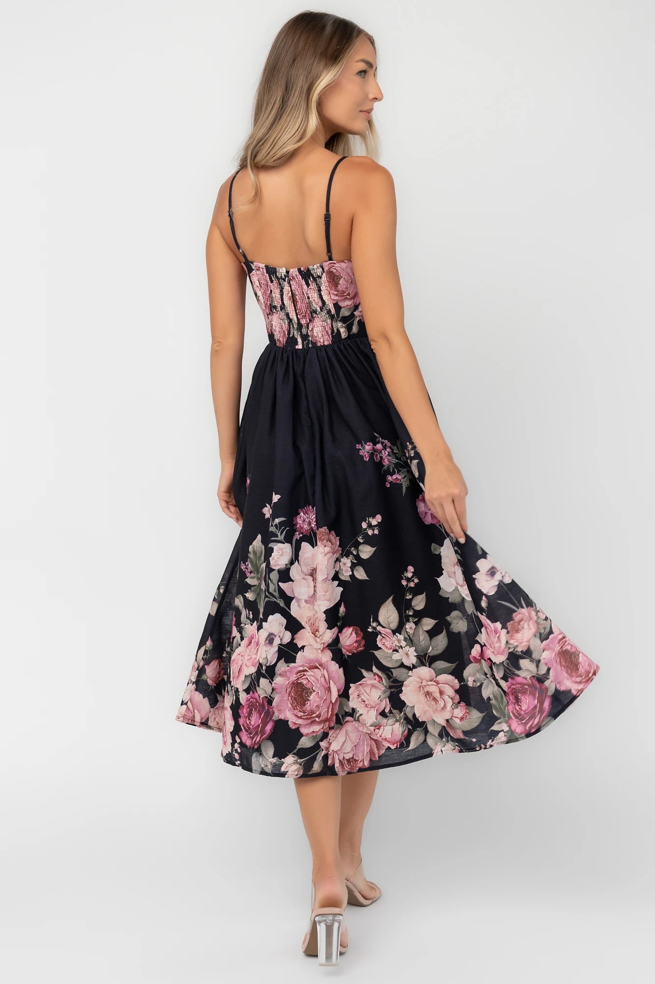 Noir Midi Dress | Black + Rose Floral