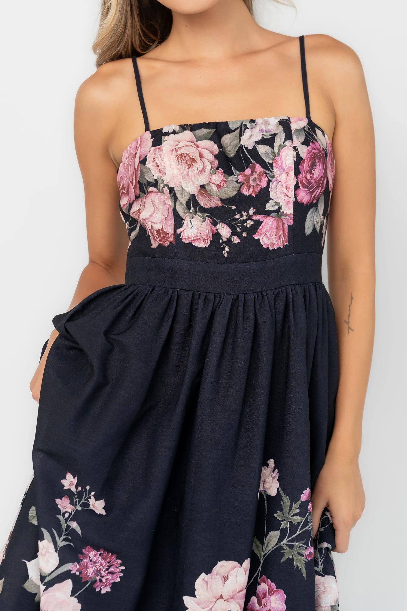 Noir Midi Dress | Black + Rose Floral