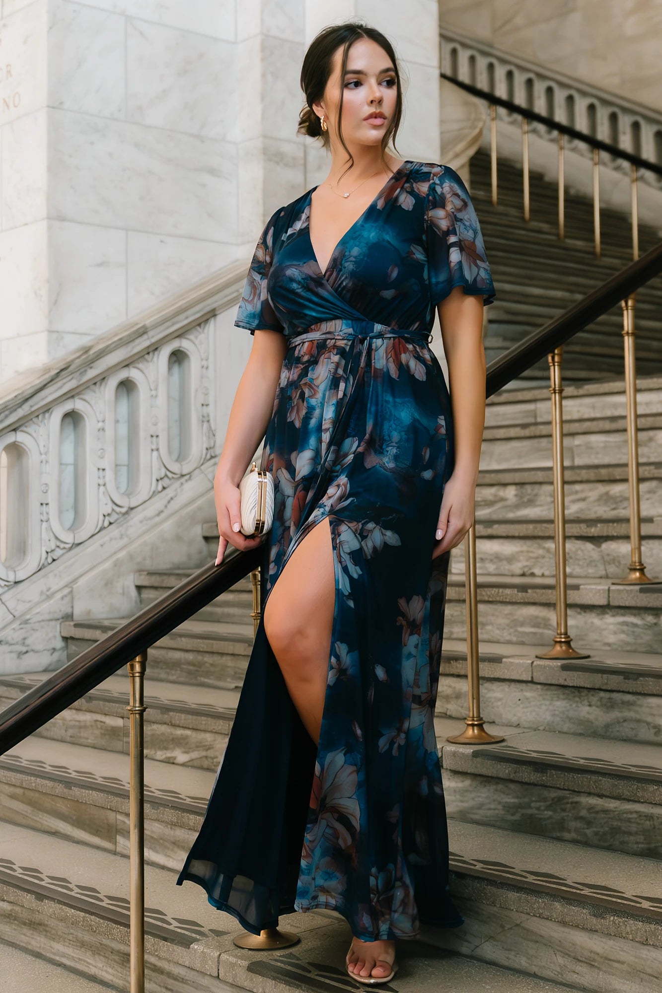 Kristina Mesh Maxi Dress | Navy Floral
