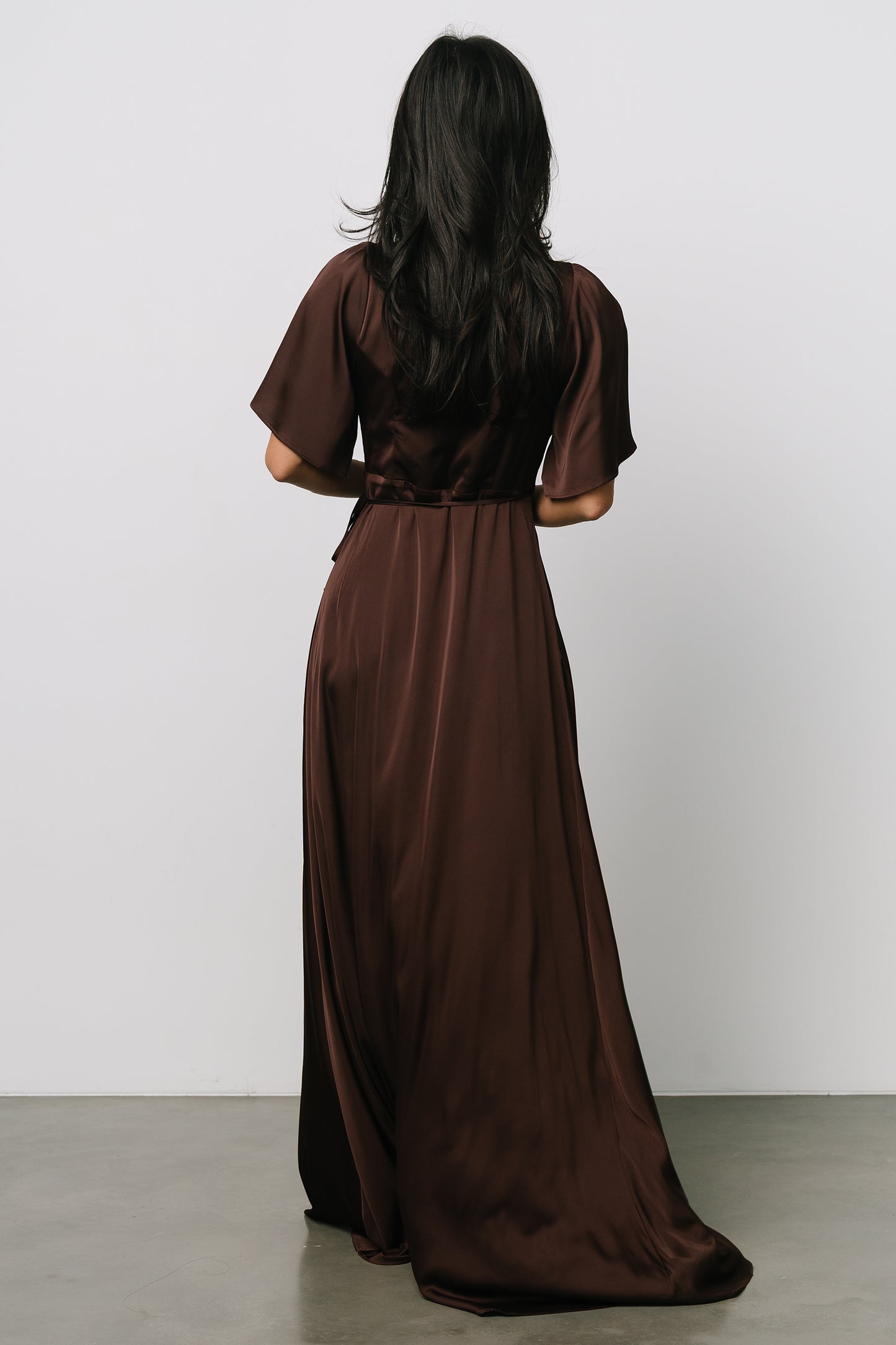 Vara Satin Maxi Wrap Dress | Espresso