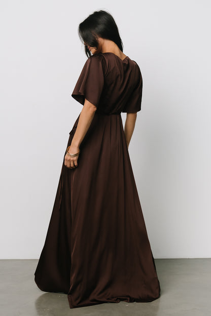 Vara Satin Maxi Wrap Dress | Espresso