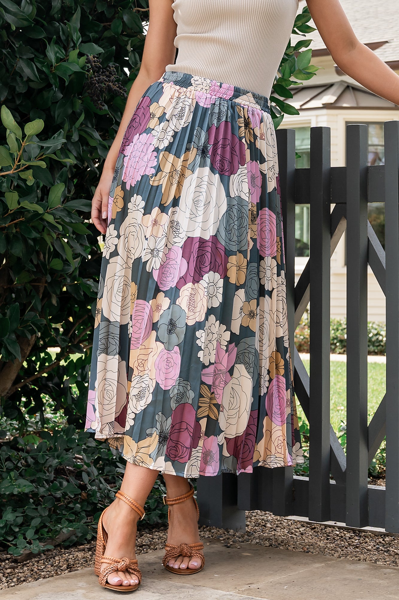Cori Pleated Skirt | Vintage Teal Floral
