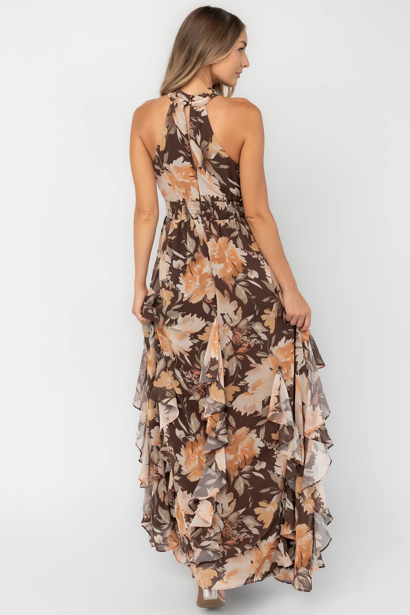 Elaine Maxi Dress | Brown Golden Floral