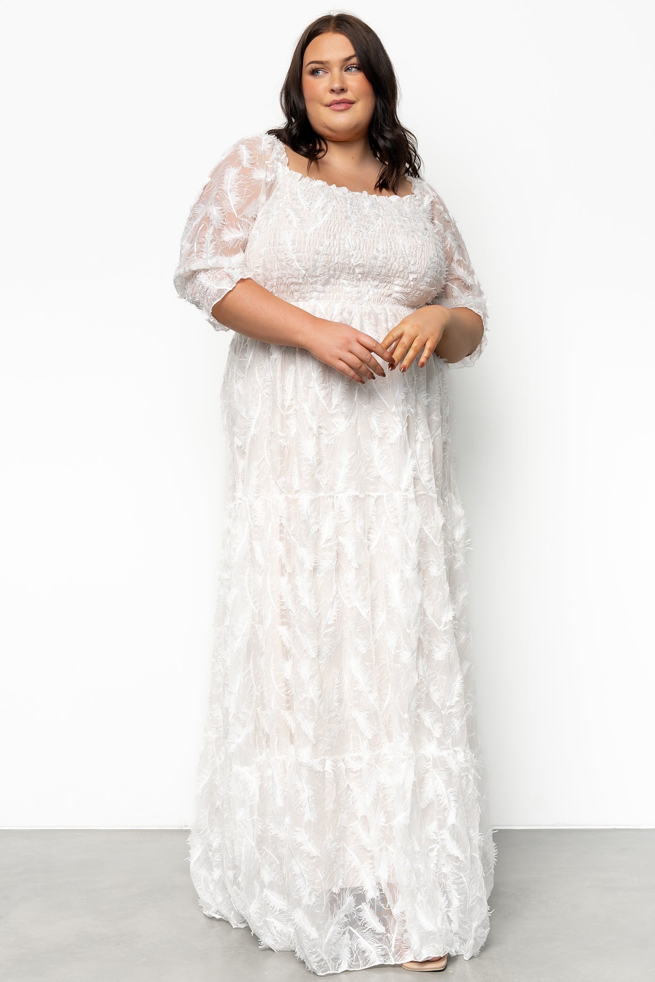 Paloma Smocked Feather Maxi Dress Off White | Baltic Born 2XL Paloma Smocked Feather Maxi Dress Off White | Baltic Born 2XL