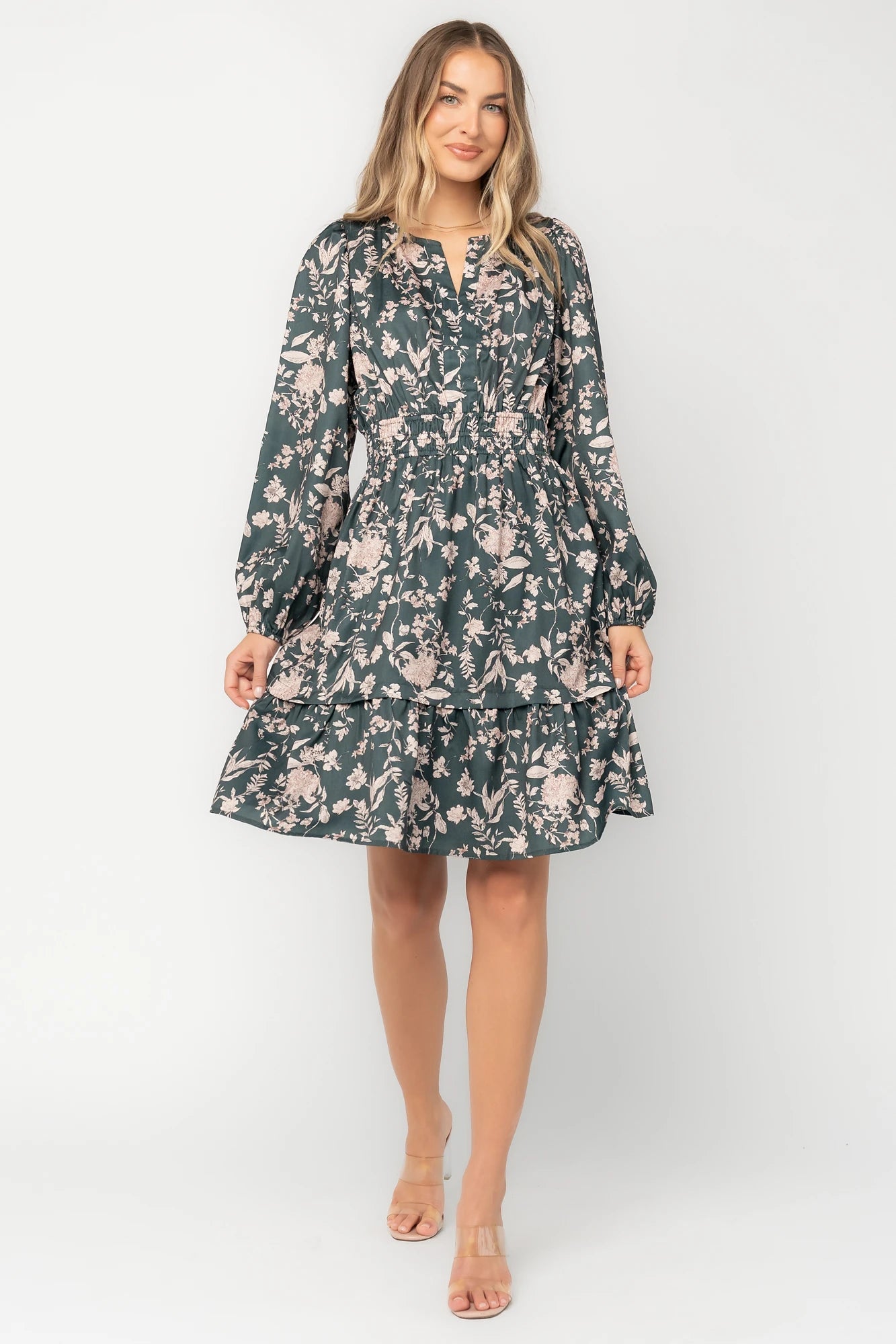 Harriet Short Dress | Green Floral