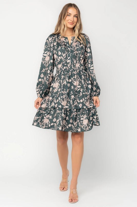 Harriet Short Dress | Green Floral