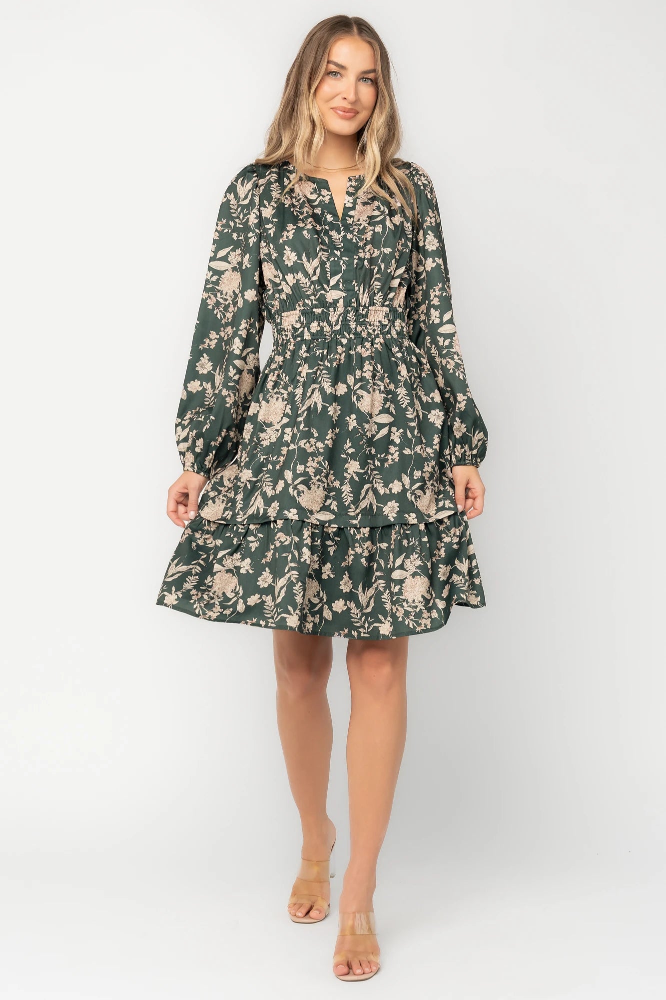 Harriet Short Dress | Green Floral