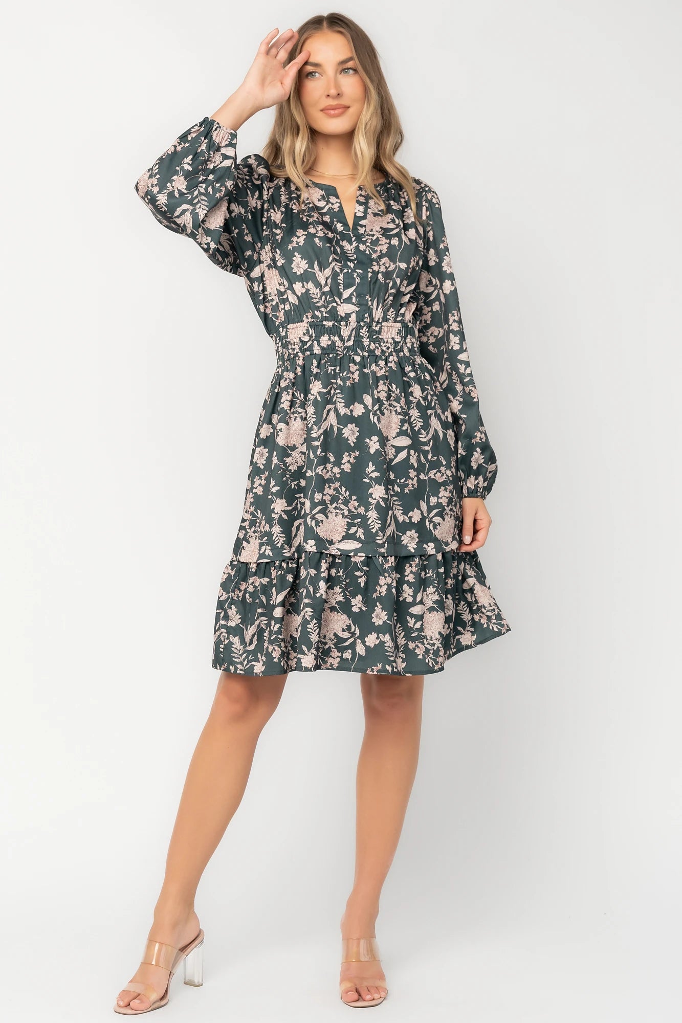 Harriet Short Dress | Green Floral
