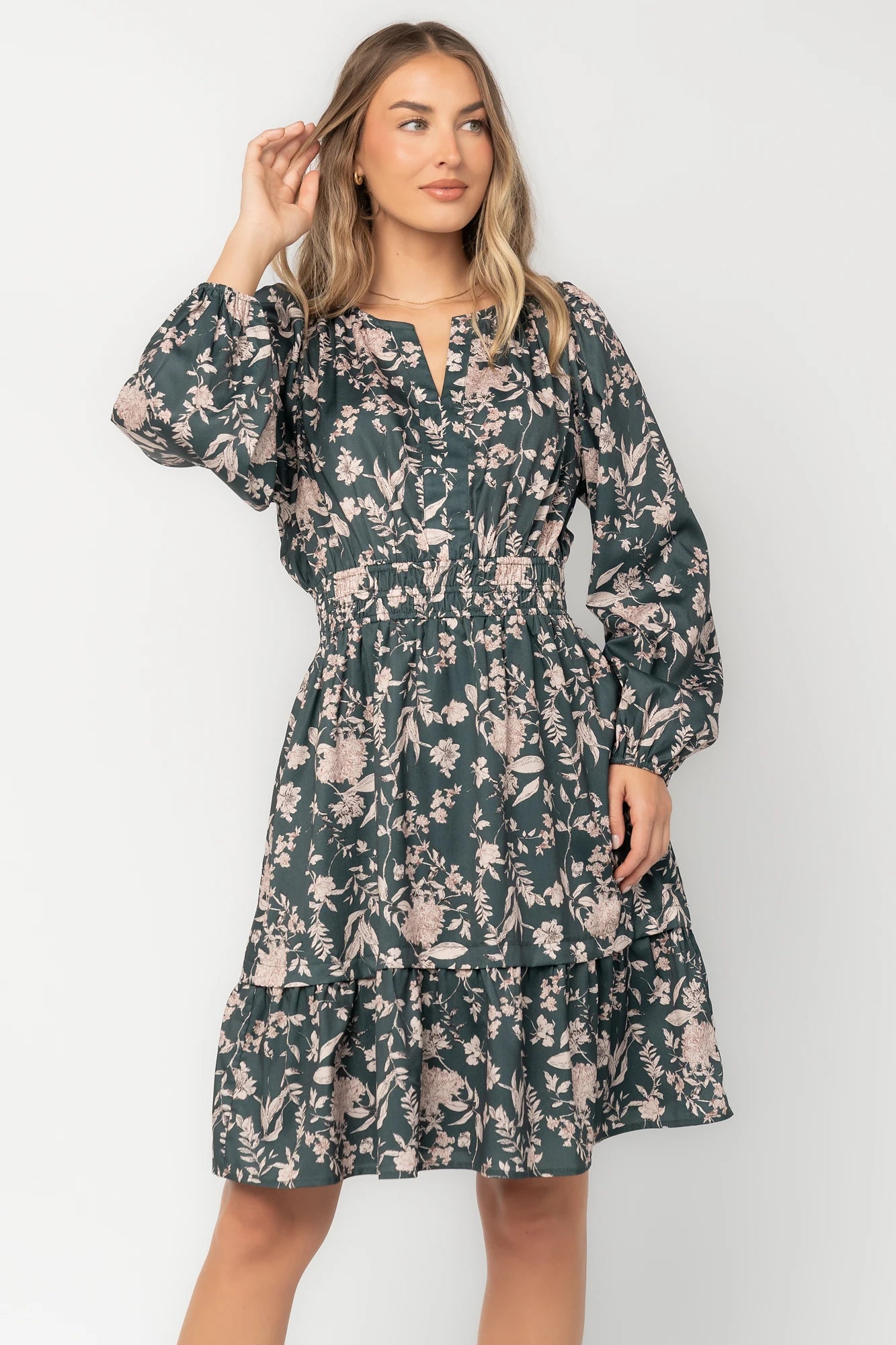 Harriet Short Dress | Green Floral
