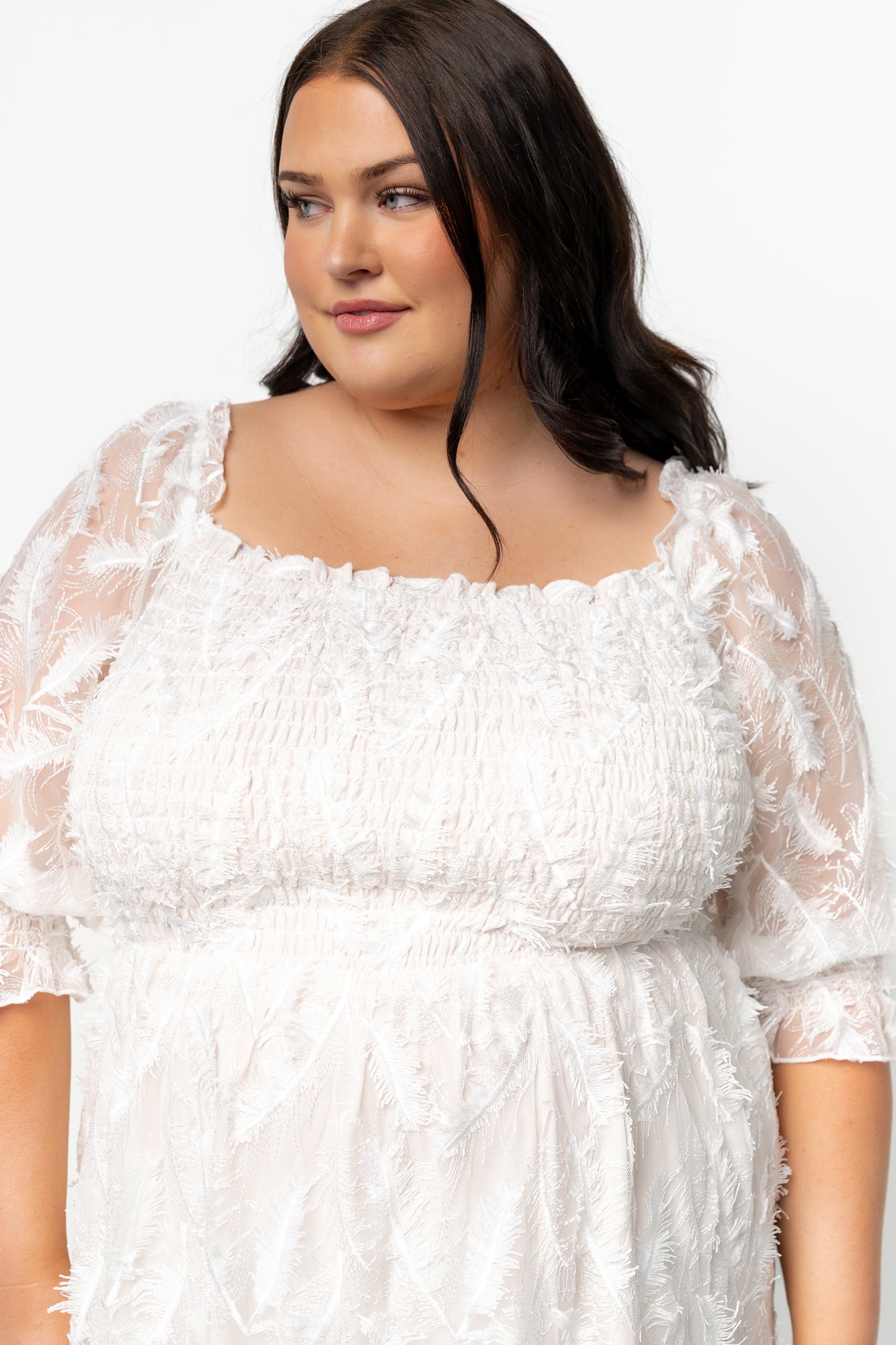 Baltic Born Womens Paloma Smocked Feather Maxi Dress | Off White | Size: XS Baltic Born Womens Paloma Smocked Feather Maxi Dress | Off White | Size: XS