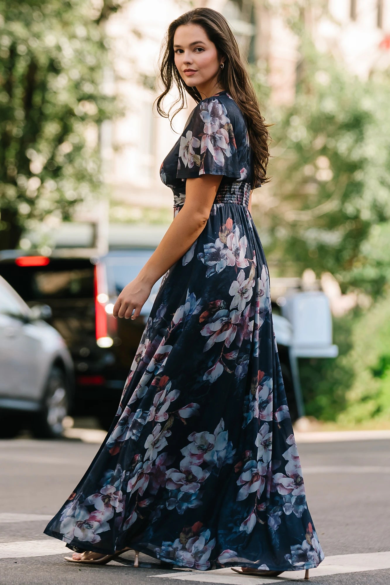 Arianne Mesh Maxi Dress | Deep Blue Floral
