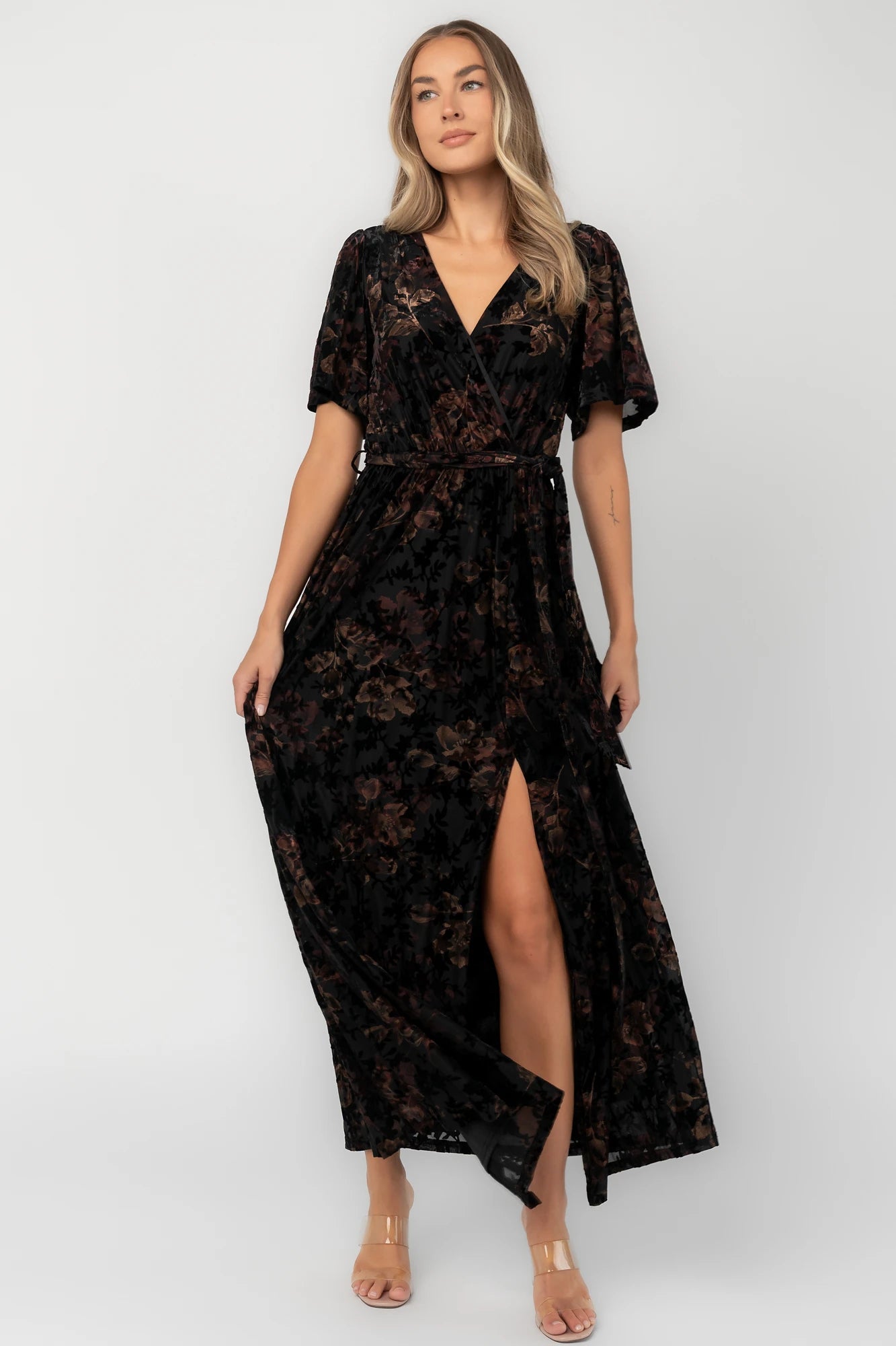 Uma Velvet Maxi Dress | Black Floral