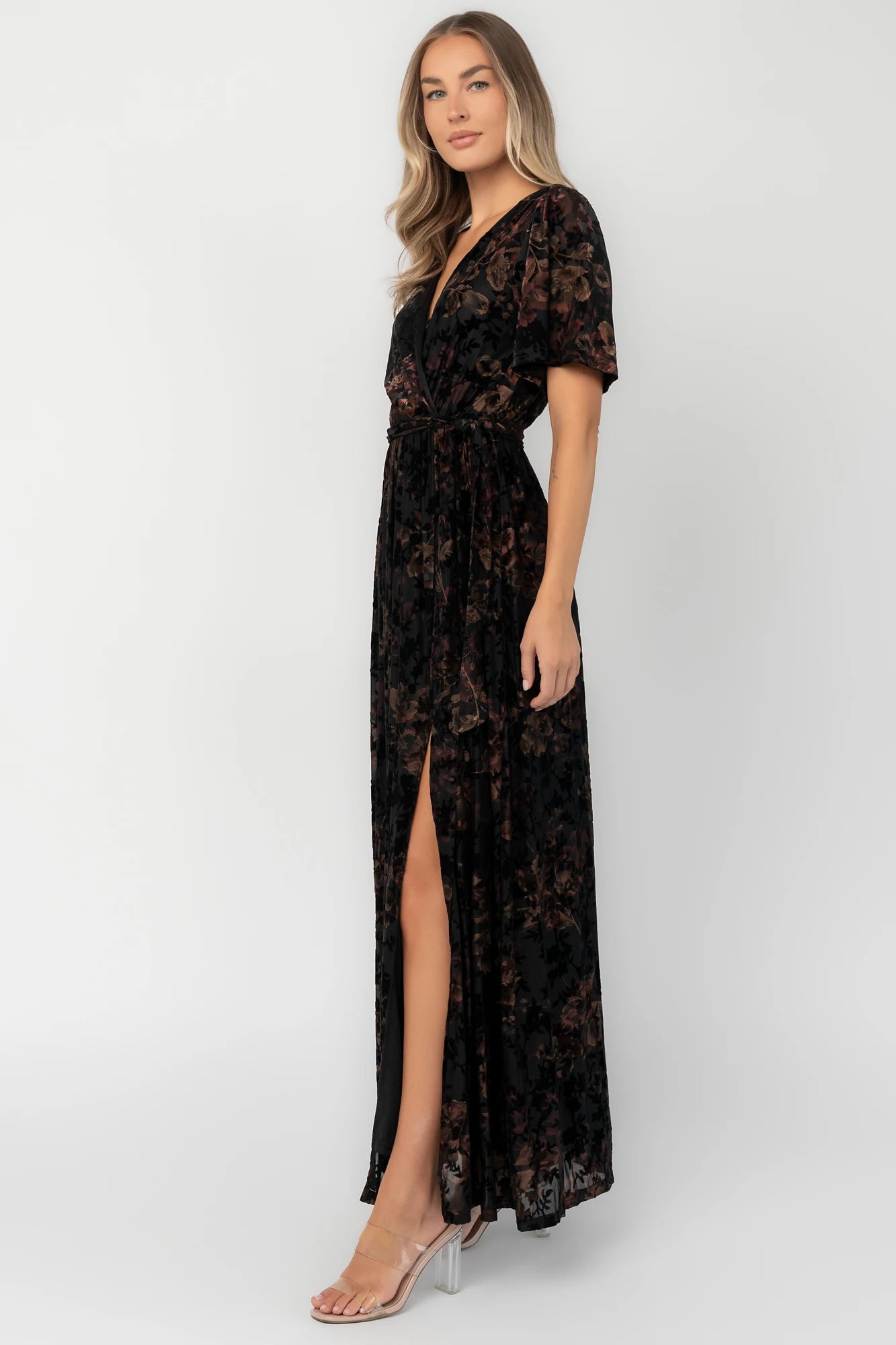Baltic Born Womens Uma Velvet Maxi Dress | Black Floral