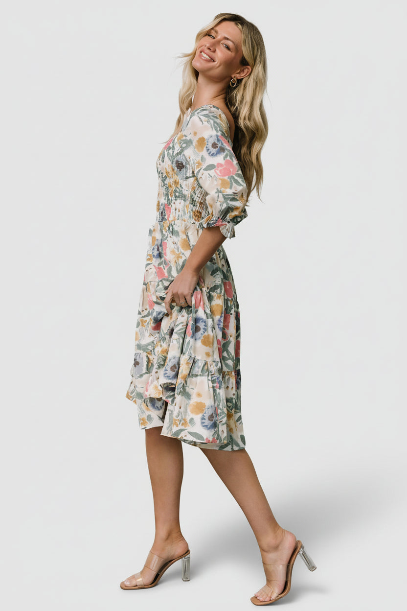 Marta Smocked Midi Dress | Multi Floral - XL Marta Smocked Midi Dress | Multi Floral - XL