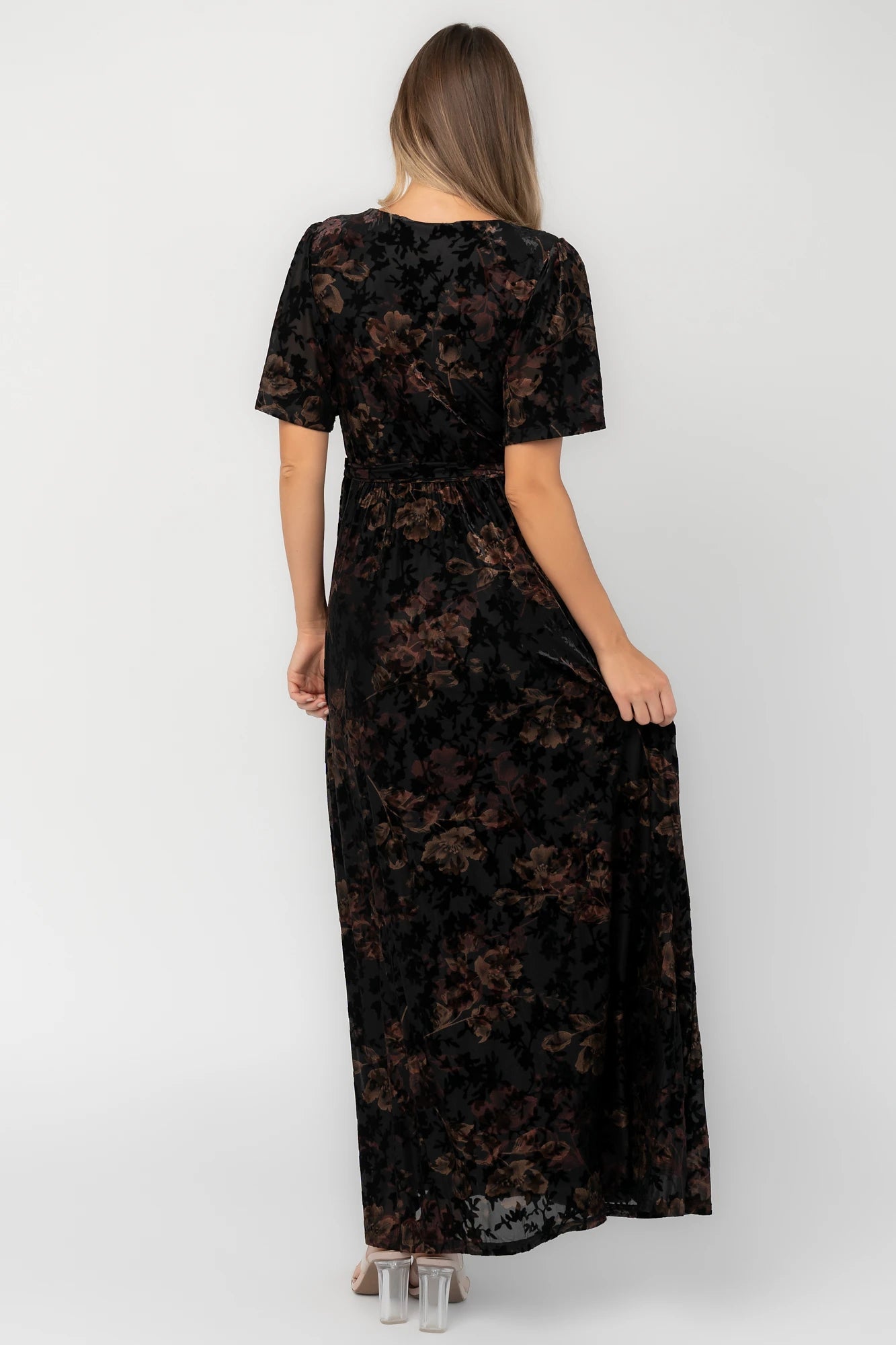 Uma Velvet Maxi Dress | Black Floral