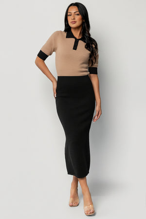 Gwendolyn Collared Midi Dress | Black + Mocha