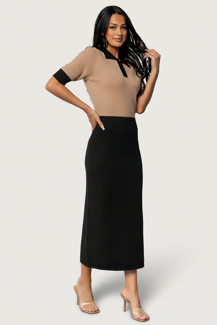 Gwendolyn Collared Midi Dress | Black + Mocha