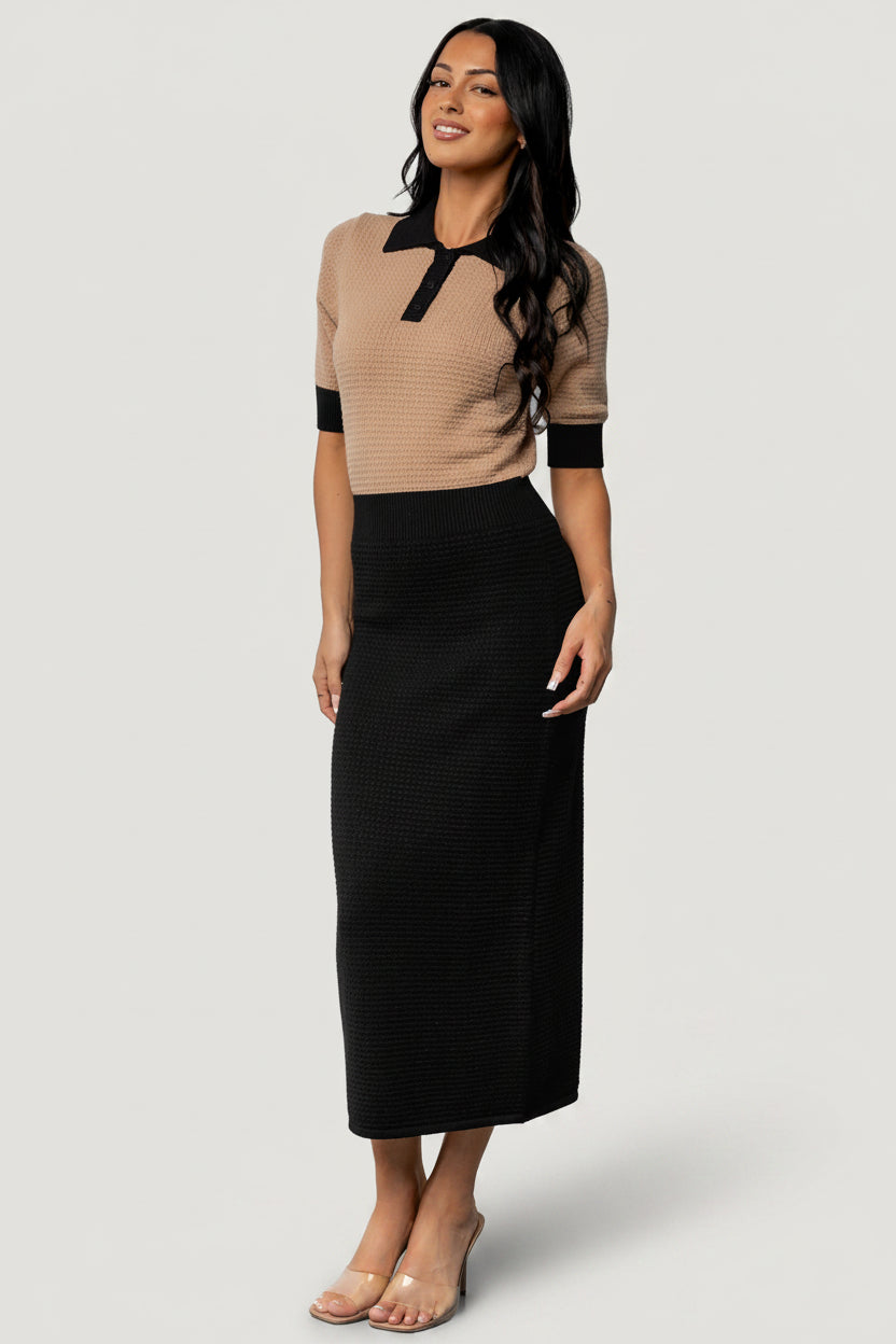Gwendolyn Collared Midi Dress | Black + Mocha