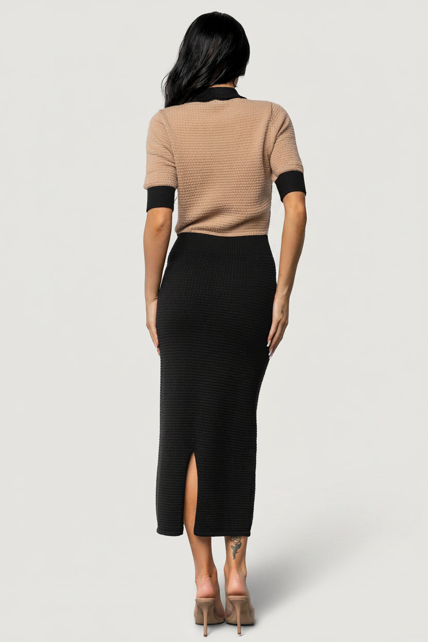 Gwendolyn Collared Midi Dress | Black + Mocha